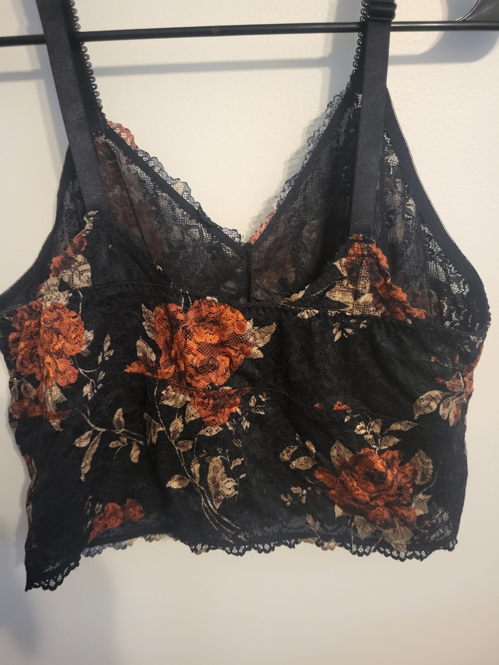 torrid 3x Black Lace Bralette with Orange and Cream Floral Embroidery